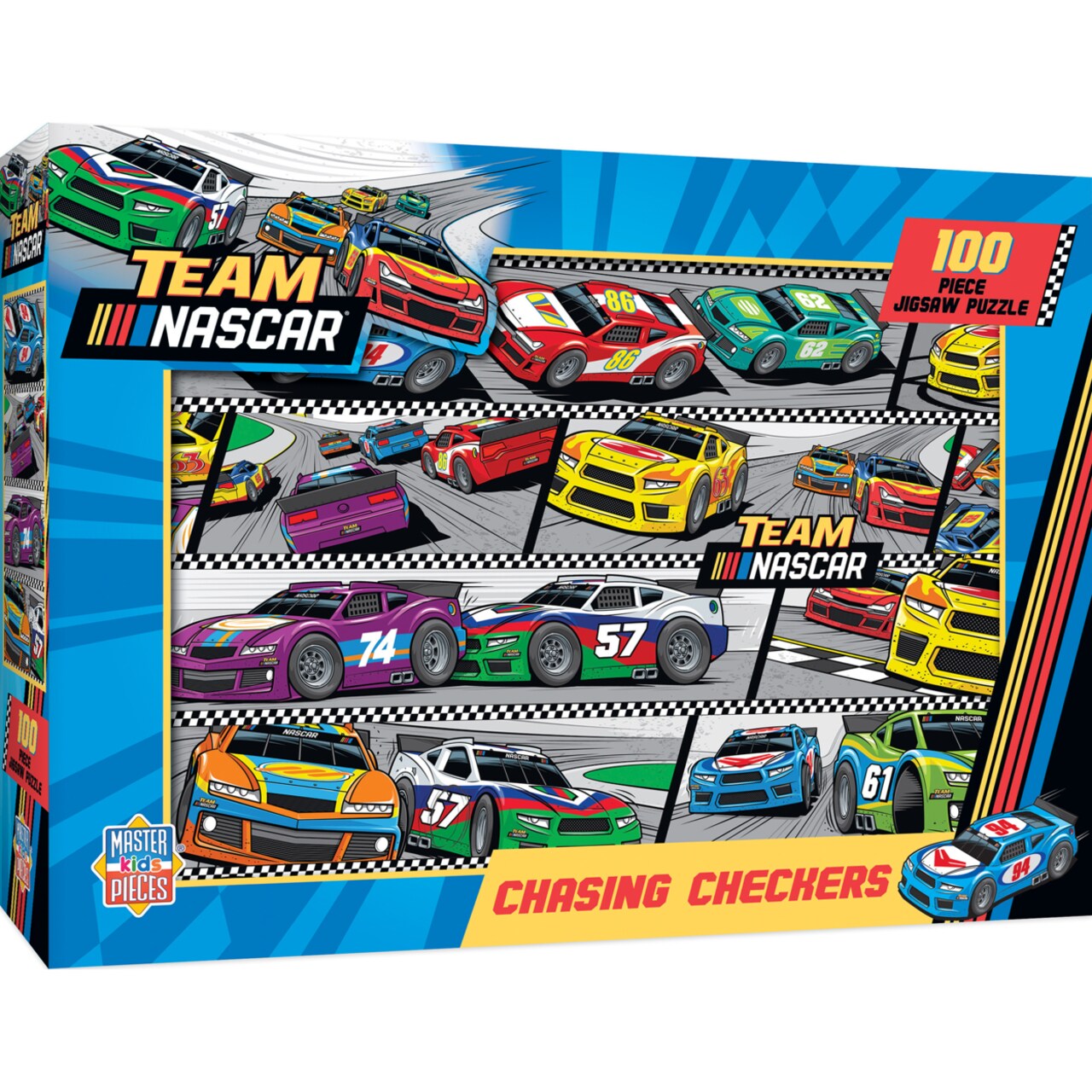 Masterpieces   100 Piece Kids Puzzle - NASCAR Chasing Checkers - 14&#x22;x19&#x22;